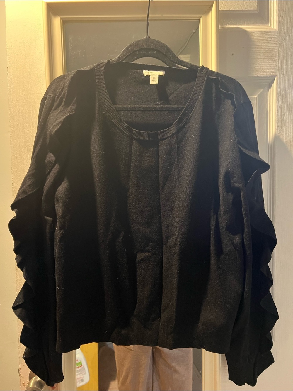 NWOT Black Ruffle Sleeve Knit Sweater